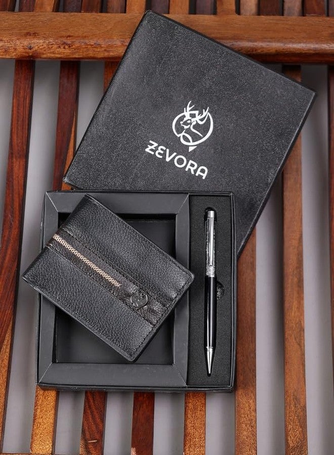 ZEVORA Premium Black Leather Wallet & Pen Gift Set for Men - Stylish Bi-Fold Wallet with Pen in Luxury Gift Box - Image 2